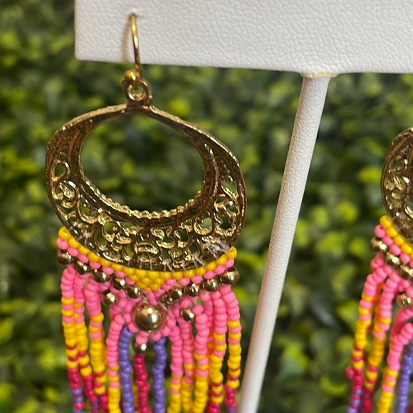 🎉❤️Boho Long Multicolor Beaded Fringe Earrings - Picture 2 of 4